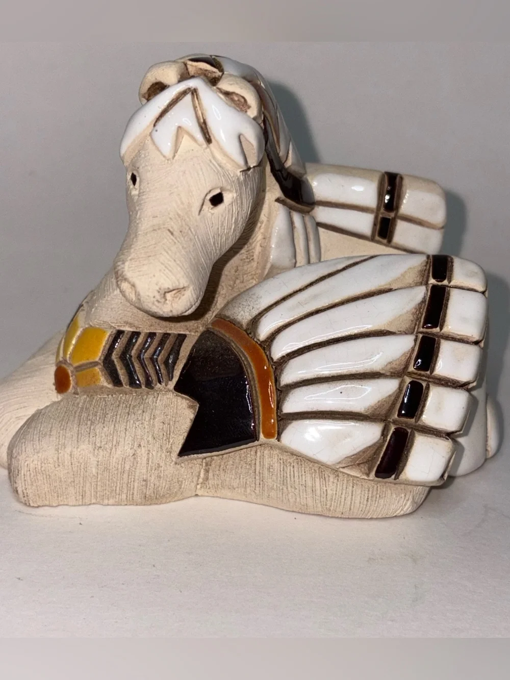 Vintage Artesania Rinconada Pegasus Winged Horse Clay and Tile Figurine Sitting